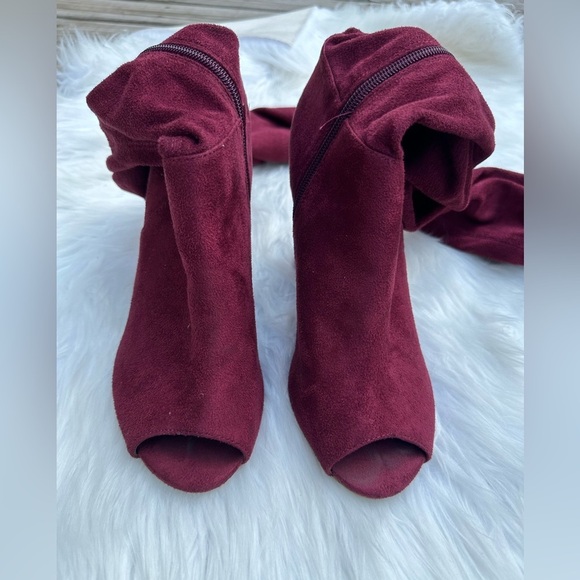 Block Heel Open Toe Knee-High Faux Surde Boots Size 7.5 - Picture 3 of 9